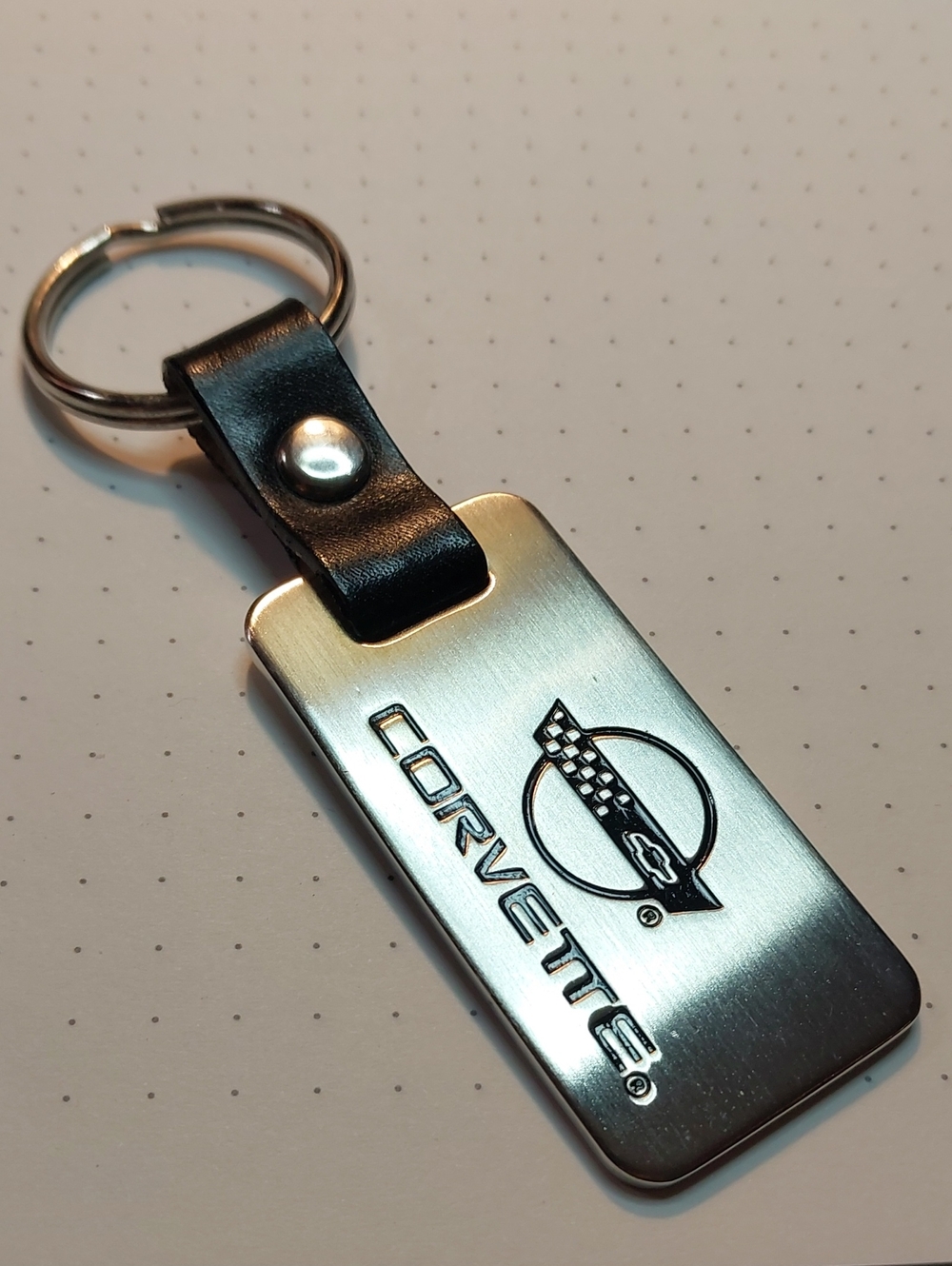 Chevrolet Corvette Leather & Brushed Metal Keychain